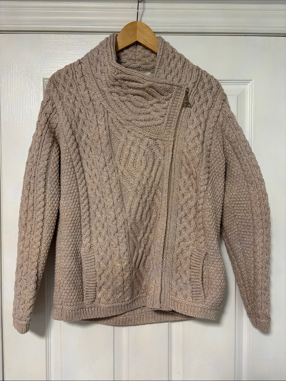 NWT Aran Crafts Irish Merino Wool Side Zip Cardigan L